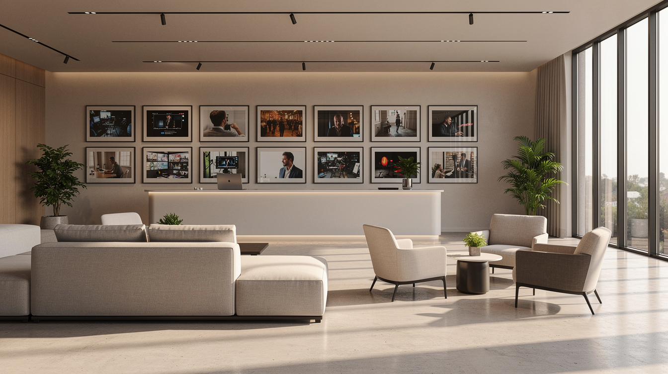 Modern media production office reception area